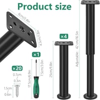 LYLIDIA 4 szett bútor láb magasságállítható 25-42 cm fekete acél bútor láb kanapéhoz ágyhoz szekrényhez 2