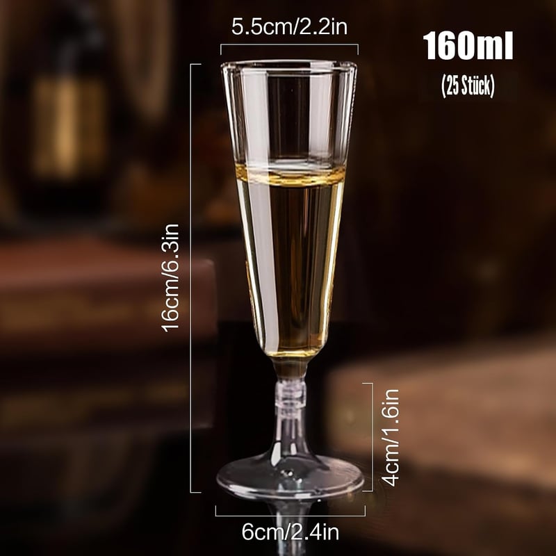 LYLIDIA Műanyag Pezsgőspohár 25 db Átlátszó 160 ml Újrahasználható