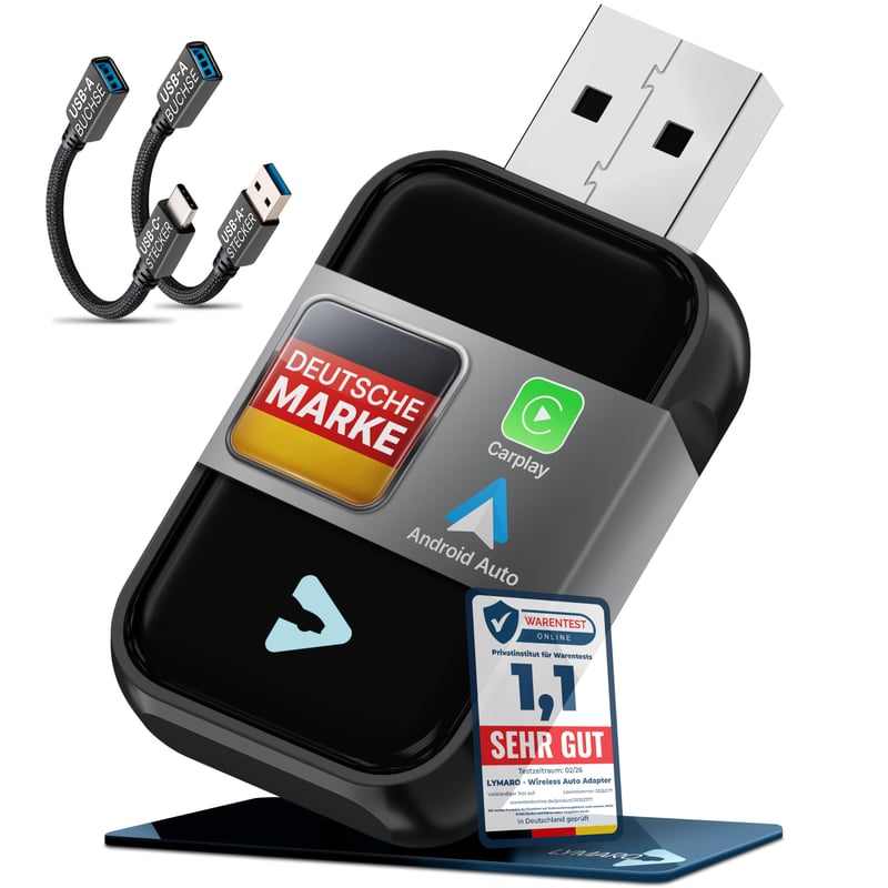LYMARO Bezdrôtový adaptér CarPlay a Android Auto – USB-A Plug & Play bezdrôtový adaptér pre upgrade do auta, podpora Apple CarPlay a Android Auto, čierny
