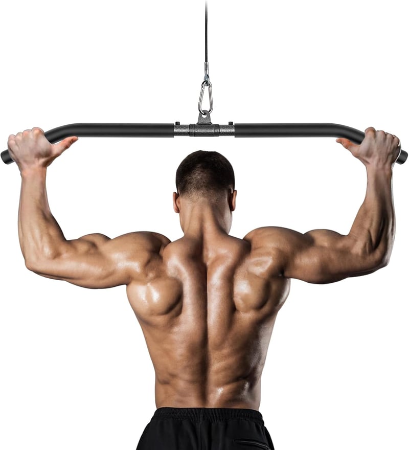 Lyndwin Edzőtermi Húzórúd 85cm - Fekete Acél Bicepsz Tricepsz Edzéshez, Forgatható Csatlakozóval, Csúszásgátló Markolattal