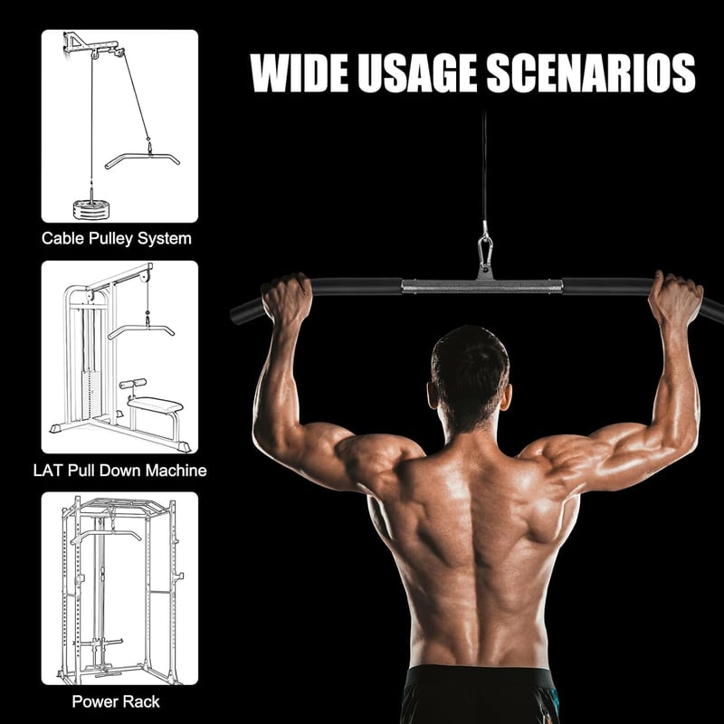 Lyndwin Lat Húzórúd Edzőtermi Edzéshez - Ergonomikus Acél Bicepsz Rúd Otthoni Edzéshez, CrossFit és Erőnléti Edzéshez, 300 Font Teherbírás