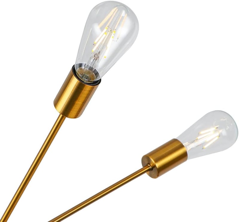 LynPon Lustră Modernă Sputnik - Lampă de Tavan cu Înălțime Ajustabilă, Aurie, cu 12 Becuri, Pendul Retro pentru Living, Bucătărie, Sufragerie