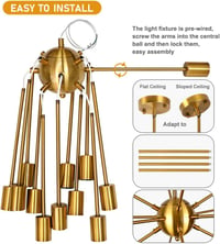 LynPon Lustră Modernă Sputnik - Lampă de Tavan cu Înălțime Ajustabilă, Aurie, cu 12 Becuri, Pendul Retro pentru Living, Bucătărie, Sufragerie 3