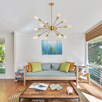 LynPon Lustră Modernă Sputnik - Lampă de Tavan cu Înălțime Ajustabilă, Aurie, cu 12 Becuri, Pendul Retro pentru Living, Bucătărie, Sufragerie 8