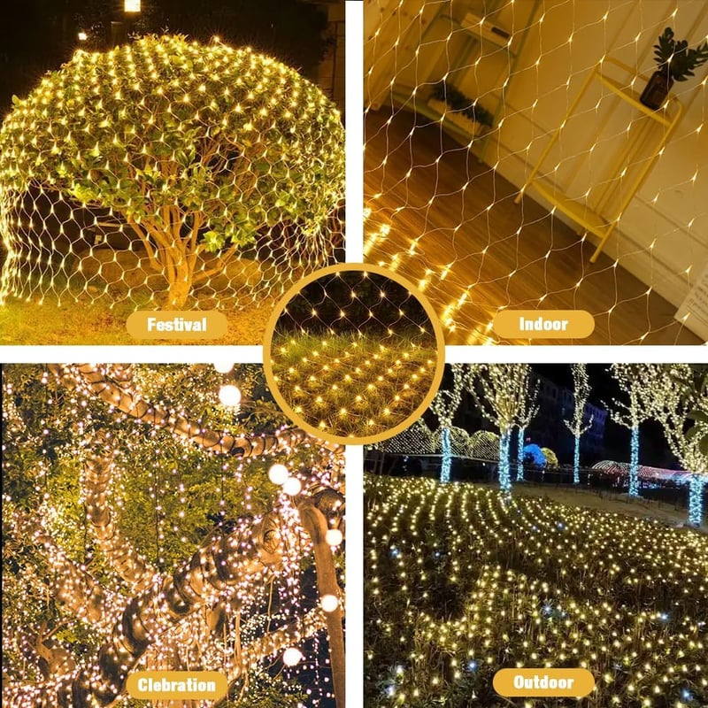 LYPPUL 3x2m 200 LED hálózat lámpa IP67 vízálló kültéri beltéri 8 módú meleg fehér