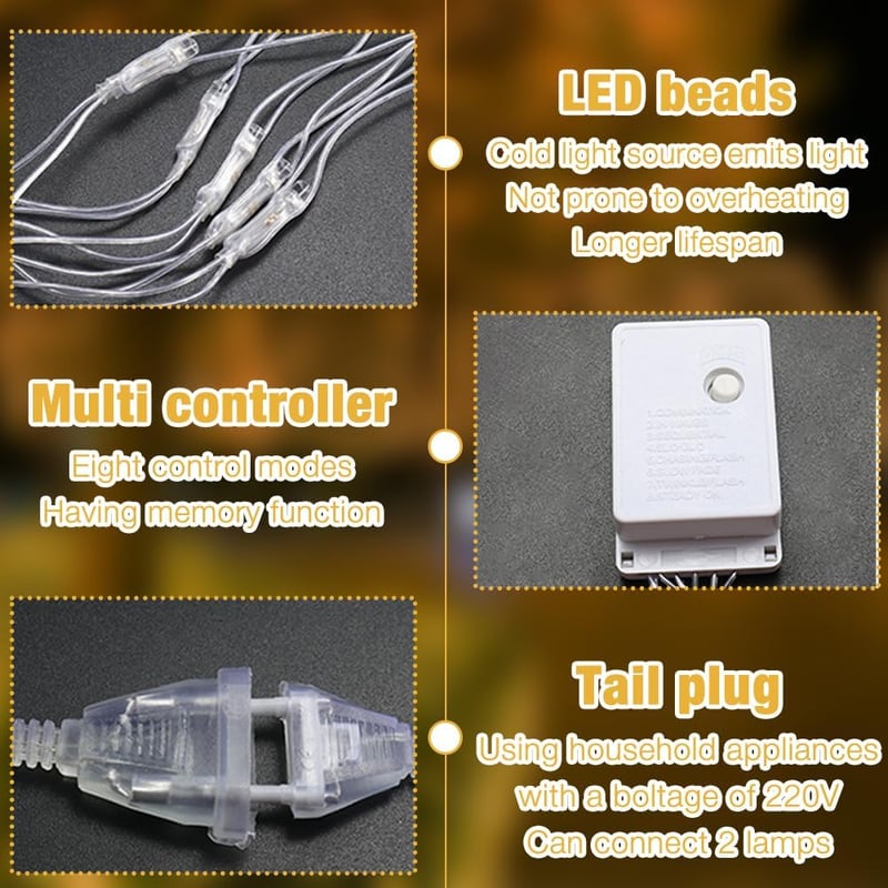 LYPPUL 3x2m 200 LED hálózat lámpa IP67 vízálló kültéri beltéri 8 módú meleg fehér