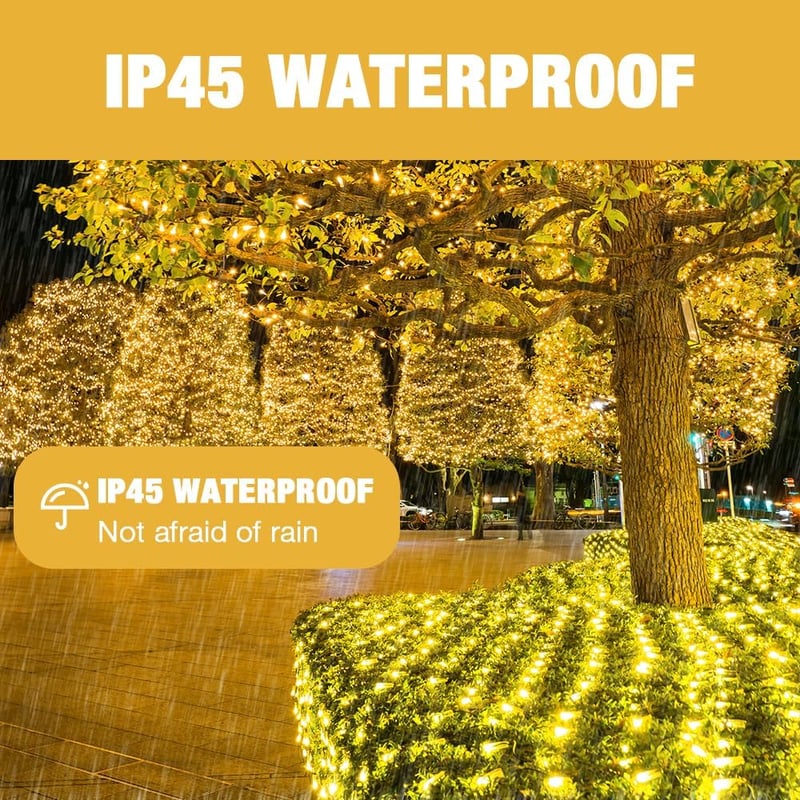 LYPPUL 3x2m 200 LED hálózat lámpa IP67 vízálló kültéri beltéri 8 módú meleg fehér