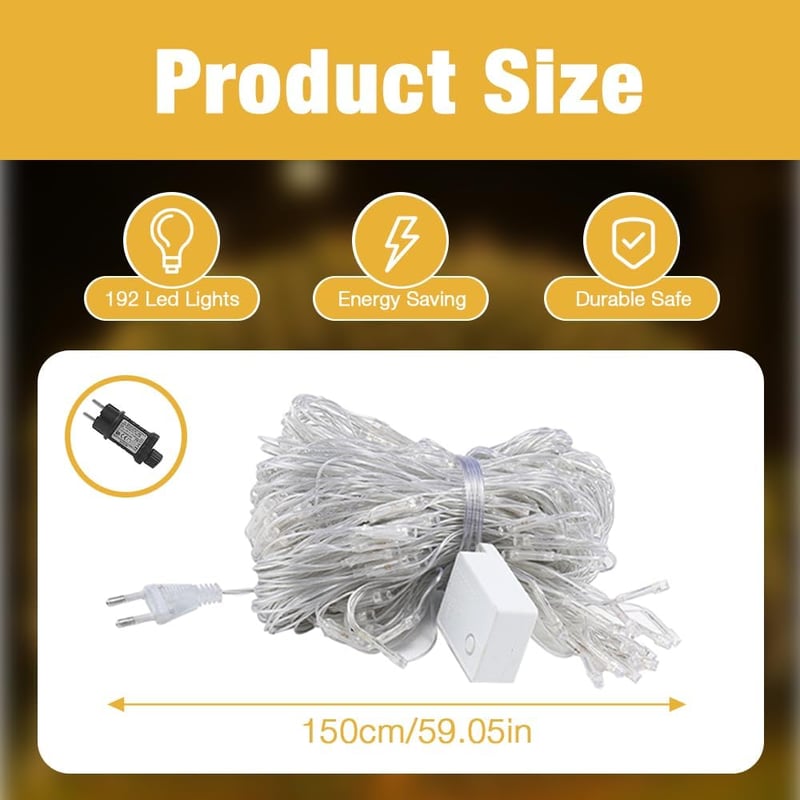 LYPPUL 3x2m 200 LED hálózat lámpa IP67 vízálló kültéri beltéri 8 módú meleg fehér