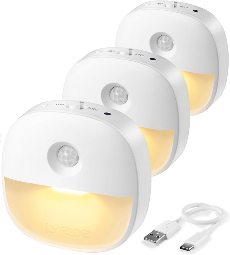 Lyridz mozgásérzékelős LED éjszakai lámpa szett 3db, töltöthető, 3 módú, lépcsővilágítás - White