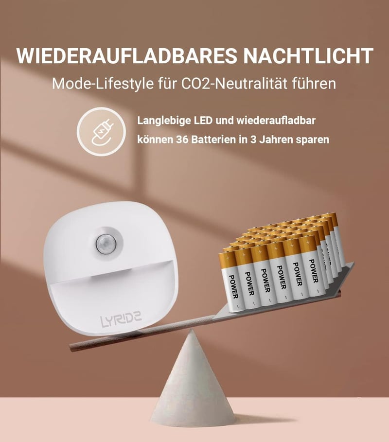 Lyridz mozgásérzékelős LED éjszakai lámpa szett 3db, töltöthető, 3 módú, lépcsővilágítás - White