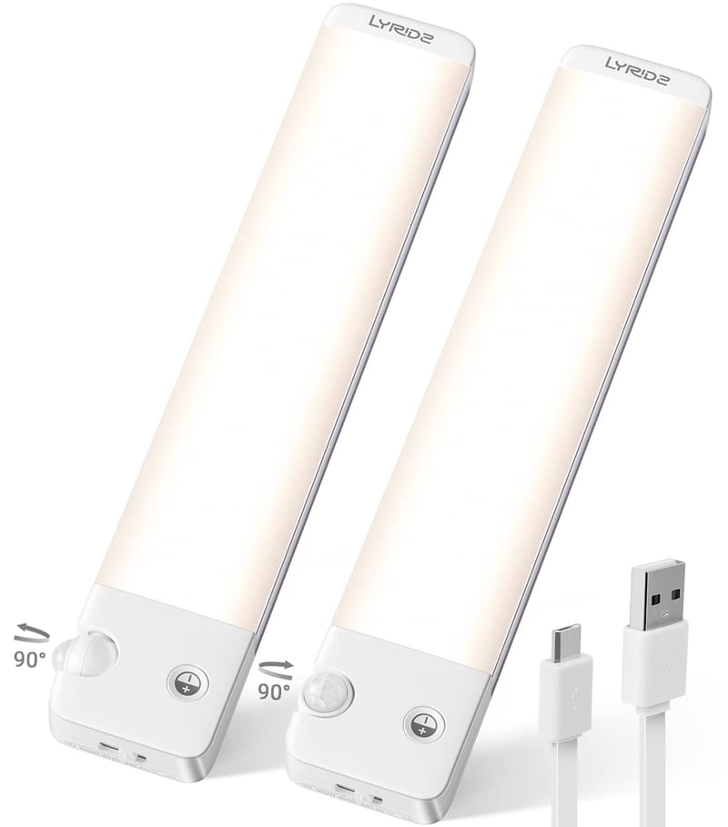 Lyridz senzorové svetlo do skrine, plynulá regulácia jasu, 1500 mAh batéria, 120 lm, 2700K teplá biela, do kuchyne a šatníka, 2 ks