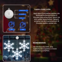 Set 3 Instalații Luminoase de Crăciun LYUBASA cu Fulgi de Nea și Temporizator, 36 LED-uri Albe, cu Baterii, pentru Geam, cu Ventuze, Decor de Crăciun pentru Interior, Fereastră, Balcon, Petrecere 2