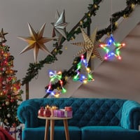 LYUBASA Set 3 Instalații Luminoase de Crăciun cu Temporizator, Forme de Brad, Stea și Clopoțel, 30 LED-uri Colorate, Decorațiune de Fereastră cu Ventuză și Baterii pentru Interior 9