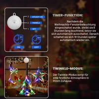 LYUBASA Set 3 Instalații Luminoase de Crăciun cu Temporizator, Forme de Brad, Stea și Clopoțel, 30 LED-uri Colorate, Decorațiune de Fereastră cu Ventuză și Baterii pentru Interior 2