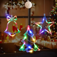 LYUBASA Set 3 Instalații Luminoase de Crăciun cu Temporizator, Forme de Brad, Stea și Clopoțel, 30 LED-uri Colorate, Decorațiune de Fereastră cu Ventuză și Baterii pentru Interior 1
