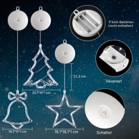 LYUBASA Set 3 Instalații Luminoase de Crăciun cu Temporizator, Forme de Brad, Stea și Clopoțel, 30 LED-uri Colorate, Decorațiune de Fereastră cu Ventuză și Baterii pentru Interior 4