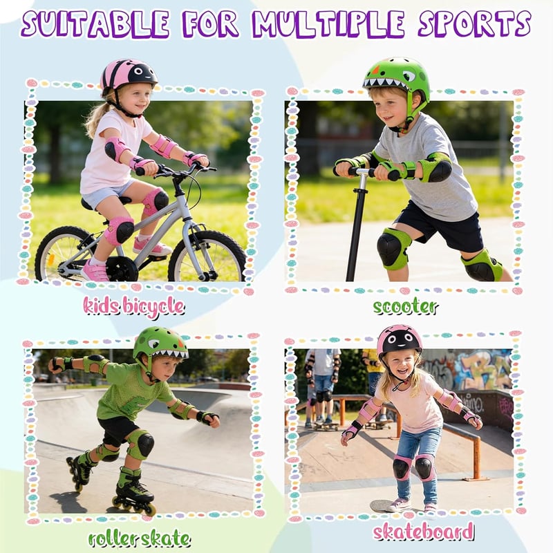 LZDMY Gyerek Sisak 50-54cm Bicikli Roller Gördeszka Skateboard Fejvédelem - green dinosaur set