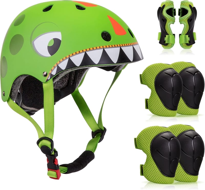 LZDMY Gyerek Sisak 50-54cm Bicikli Roller Gördeszka Skateboard Fejvédelem - green dinosaur set