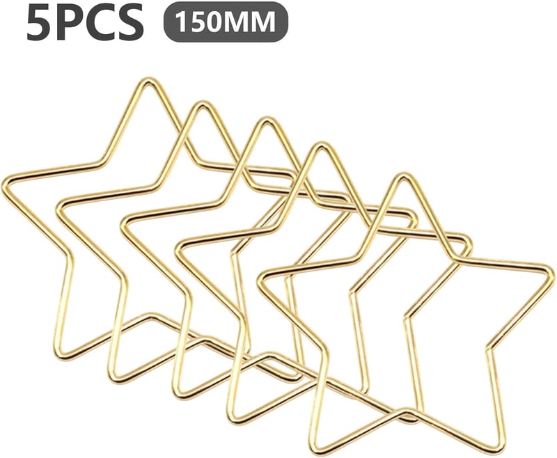 LZLUCKCOME 5db Fém Gyűrű Szett - Ötágú Csillag Arany 150mm Álomfogó DIY Kézműves