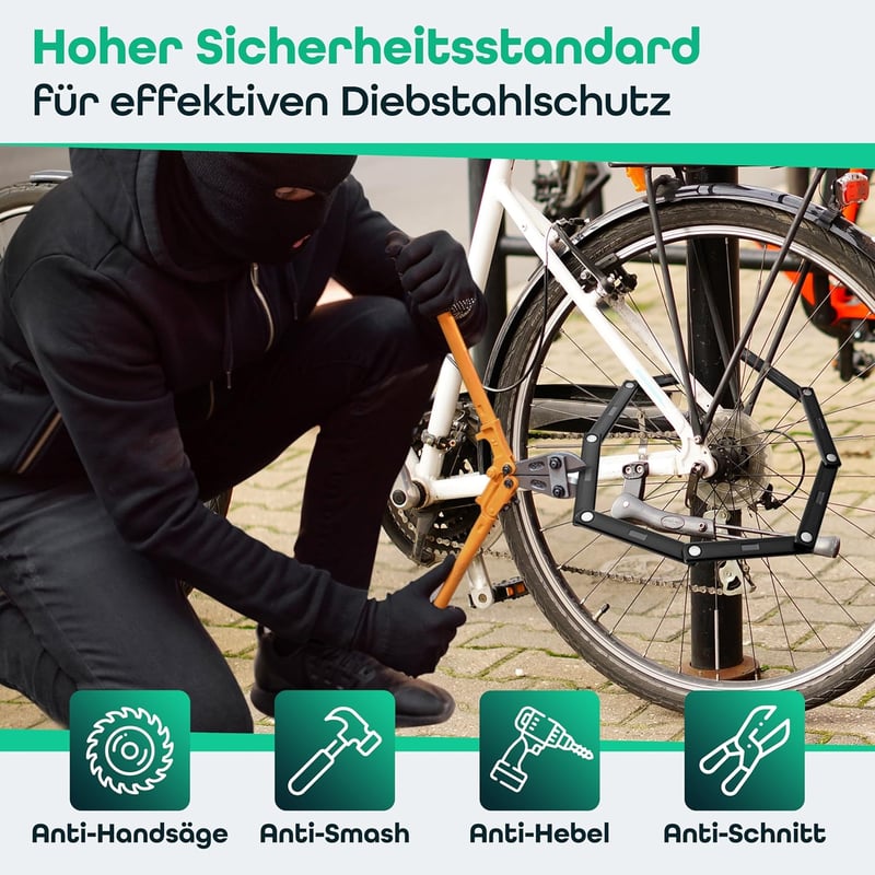 M-LOCK Összecsukható Kerékpár Zár 120 cm Számkombinációs Lopásvédelem Bicikli E-bike Rozsdamentes Fekete