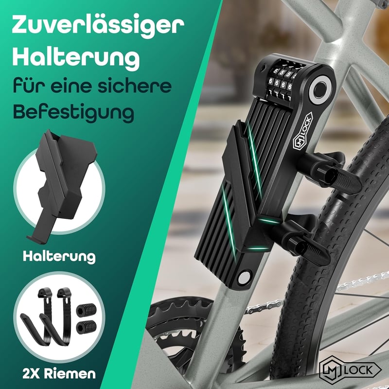 M-LOCK Összecsukható Kerékpár Zár 120 cm Számkombinációs Lopásvédelem Bicikli E-bike Rozsdamentes Fekete