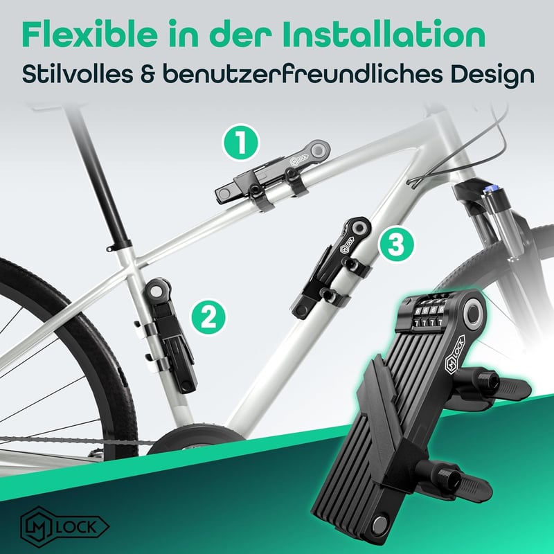 M-LOCK Összecsukható Kerékpár Zár 120 cm Számkombinációs Lopásvédelem Bicikli E-bike Rozsdamentes Fekete