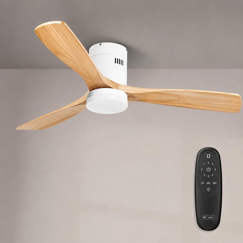 Ventilator de tavan cu LED Mimotec Energy – Ø132 cm, motor DC, 6 viteze, telecomandă, pale cu aspect de lemn, temporizator, mod vară/iarnă