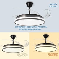 Stropný LED ventilátor Mimotec Cami čierny, DC motor, 6 rýchlostí, diaľkové ovládanie, výsuvné lopatky, letná a zimná funkcia, časovač, CCT 2