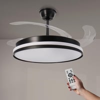 Stropný LED ventilátor Mimotec Cami čierny, DC motor, 6 rýchlostí, diaľkové ovládanie, výsuvné lopatky, letná a zimná funkcia, časovač, CCT 1