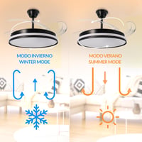Stropný LED ventilátor Mimotec Cami čierny, DC motor, 6 rýchlostí, diaľkové ovládanie, výsuvné lopatky, letná a zimná funkcia, časovač, CCT 4