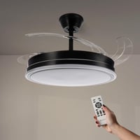 Stropný LED ventilátor Mimotec so svetlom, diaľkové ovládanie, jednosmerný motor, 6 rýchlostí, výsuvné lopatky, letná/zimná funkcia, časovač, CCT, čierny 1