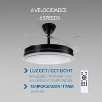 Stropný LED ventilátor Mimotec so svetlom, diaľkové ovládanie, jednosmerný motor, 6 rýchlostí, výsuvné lopatky, letná/zimná funkcia, časovač, CCT, čierny 4