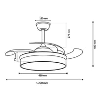 Stropný ventilátor Mimotec s LED osvetlením, biely, s diaľkovým ovládaním, jednosmerný motor (DC), 6 rýchlostí, tiché zasúvateľné lopatky, letný/zimný režim, časovač 3