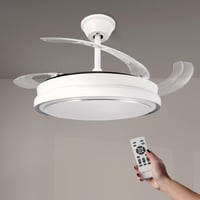 Stropný ventilátor Mimotec s LED osvetlením, biely, s diaľkovým ovládaním, jednosmerný motor (DC), 6 rýchlostí, tiché zasúvateľné lopatky, letný/zimný režim, časovač 1