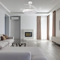 Stropný ventilátor Mimotec s LED osvetlením, biely, s diaľkovým ovládaním, jednosmerný motor (DC), 6 rýchlostí, tiché zasúvateľné lopatky, letný/zimný režim, časovač 5