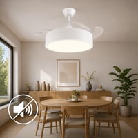 M Mimotec Mistra LED mennyezeti ventilátor lámpával és távirányítóval, fehér, 72W, DC motor, 6 sebesség, 4 összecsukható lapát, CCT szabályozható fény 6