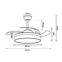 M Mimotec Mistra LED mennyezeti ventilátor lámpával és távirányítóval, fehér, 72W, DC motor, 6 sebesség, 4 összecsukható lapát, CCT szabályozható fény 8