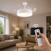 M Mimotec Mistra LED mennyezeti ventilátor lámpával és távirányítóval, fehér, 72W, DC motor, 6 sebesség, 4 összecsukható lapát, CCT szabályozható fény 5