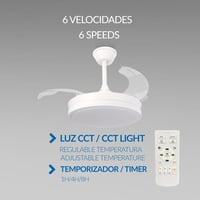 Stropný ventilátor Mimotec Thor s bielym LED osvetlením, diaľkovým ovládaním, jednosmerným motorom (DC), 6 rýchlosťami, výsuvnými lopatkami, letným/zimným režimom, časovačom a stmievateľným CCT svetlom 2
