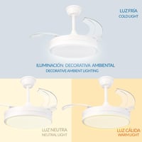 Stropný ventilátor Mimotec Thor s bielym LED osvetlením, diaľkovým ovládaním, jednosmerným motorom (DC), 6 rýchlosťami, výsuvnými lopatkami, letným/zimným režimom, časovačom a stmievateľným CCT svetlom 5
