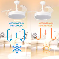 Stropný ventilátor Mimotec Thor s bielym LED osvetlením, diaľkovým ovládaním, jednosmerným motorom (DC), 6 rýchlosťami, výsuvnými lopatkami, letným/zimným režimom, časovačom a stmievateľným CCT svetlom 4