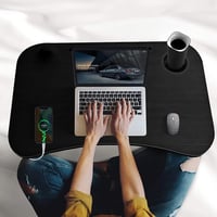 m MU Összecsukható Laptop Asztal - Hordozható Fa Ágyasztal 60x40 cm - Reggeliző Tálca, Olvasóállvány Fekete Színben Ágyhoz, Kanapéhoz 6