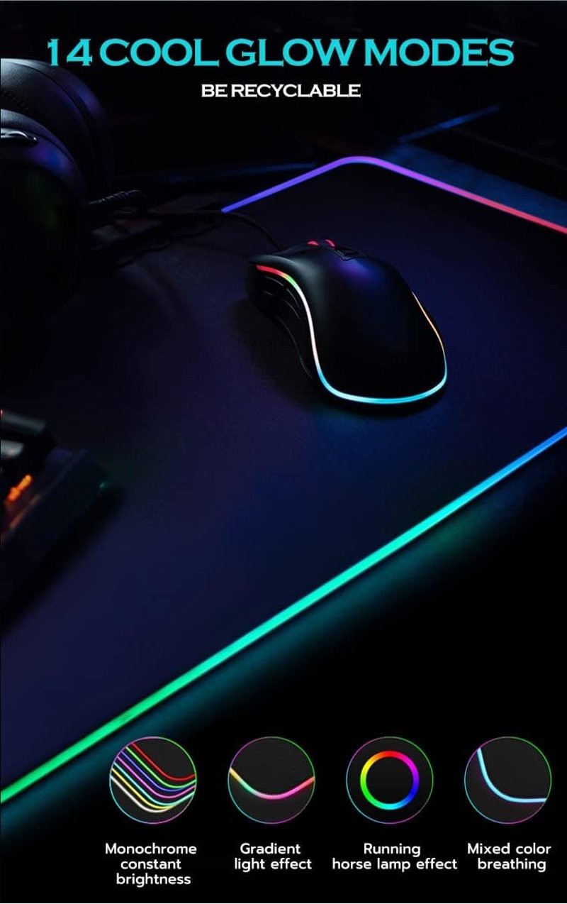 m MU XXL Gaming Egérpad RGB LED 800x300mm Csúszásmentes Gamer Mousepad