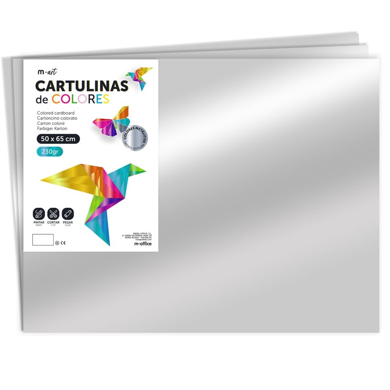 m-office Metalizovaný kartón 50x65 cm, 230 g/m², strieborný, 50 listov, veľkoformátový kreatívny kartón s trblietavým reflexným efektom na ručné práce a umelecké projekty