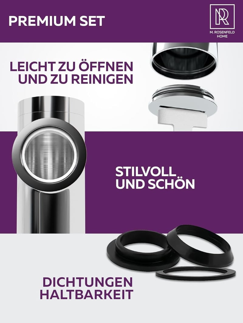 M. ROSENFELD HOME Designer Siphon 130-230 mm Merülőcsővel, 1¼ Colos Fürdőszobai Sifon Tisztítónyílással