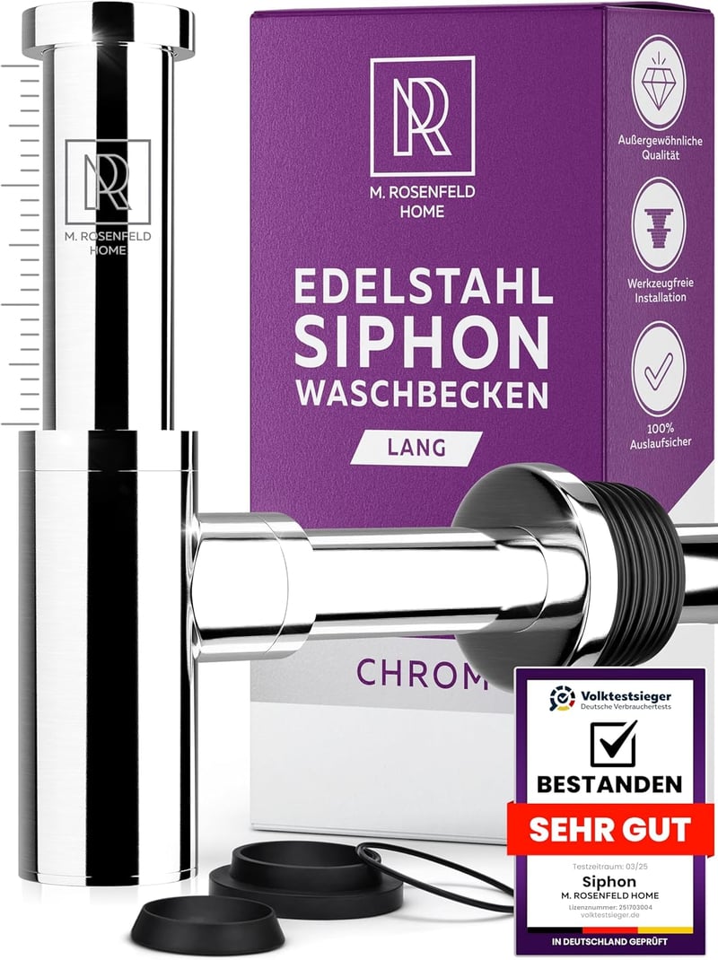 M. ROSENFELD HOME Designer Siphon 130-230 mm Merülőcsővel, 1¼ Colos Fürdőszobai Sifon Tisztítónyílással