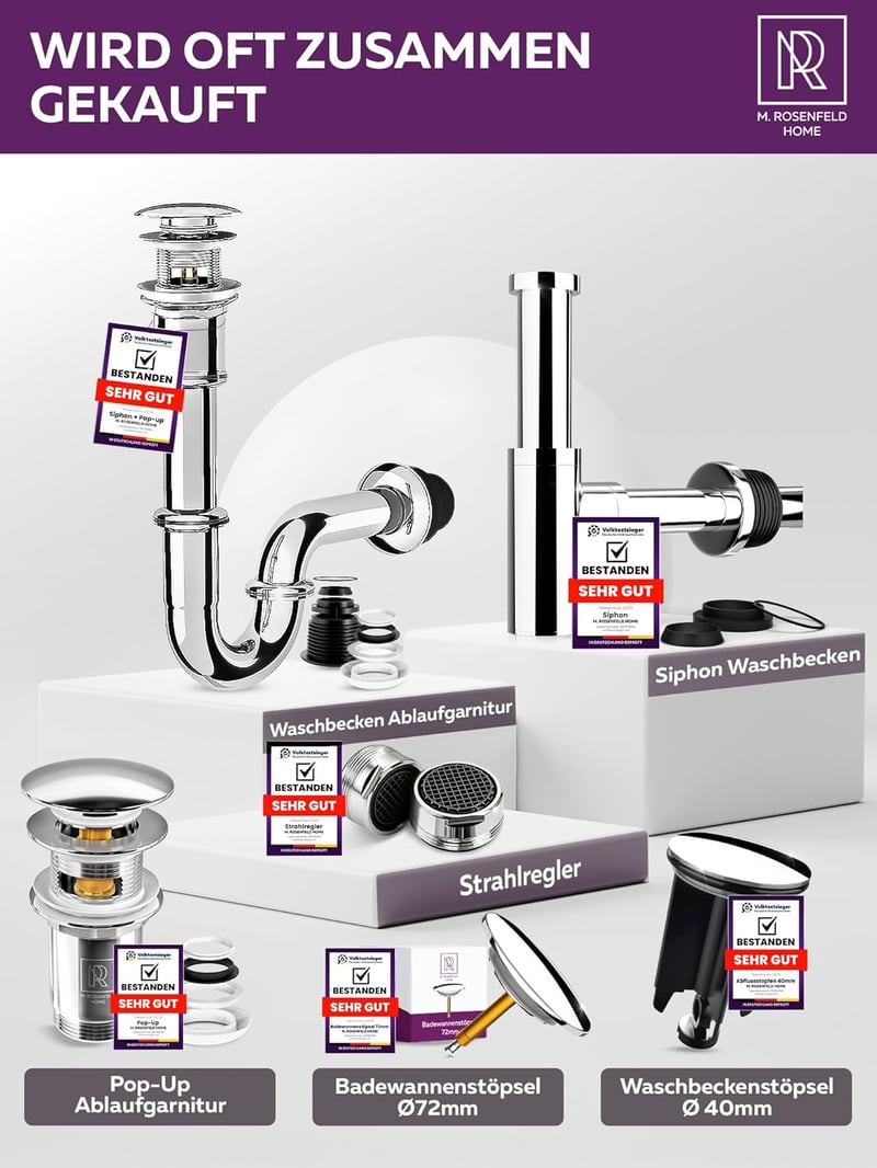 M. ROSENFELD HOME Designer Siphon 130-230 mm Merülőcsővel, 1¼ Colos Fürdőszobai Sifon Tisztítónyílással