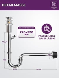 M. ROSENFELD HOME Rozsdamentes Siphon 1 1/4" - Mosógéphez, Magasságállítható, Fali Rozetta 2
