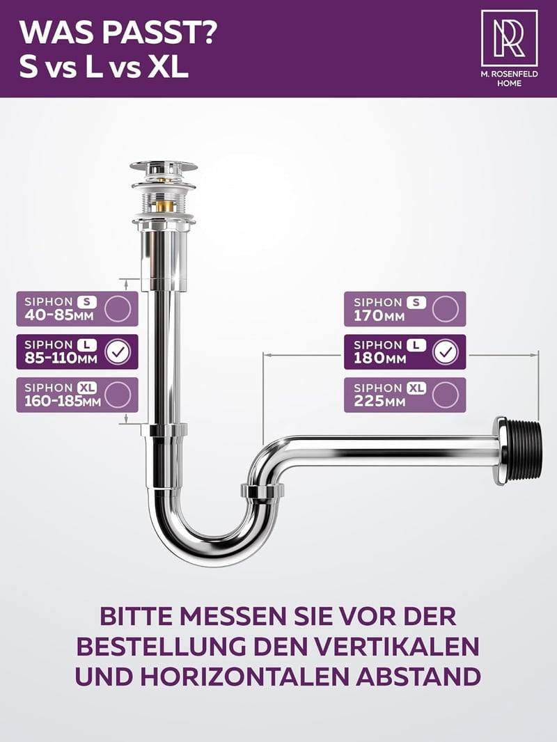 M. ROSENFELD HOME Rozsdamentes Szifon 1 1/4" Magasságállítható 85-110mm Fürdőszobai Lefolyócső