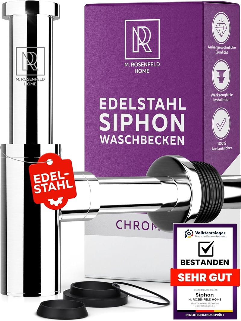 M. ROSENFELD HOME rozsdamentes szifoncsatorna 60-140 mm magasság, 330 mm cső, 1 1/4" fürdőszobai mosdóhoz